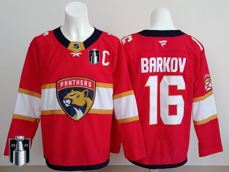 Men 2025 Florida Panthers #16 Barkov Red Fanatics Home Premium NHL Jersey style 3